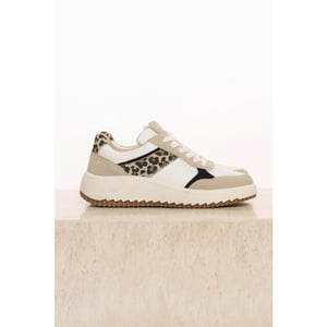 Rino & Pelle Qwen.1002621 rino&pelle mixed material sneaker snow white taupe leopard