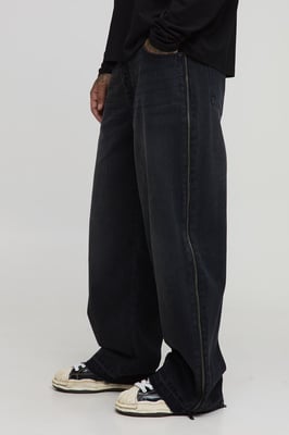 Tall Let Down Hem Zip Gusset Baggy Jeans