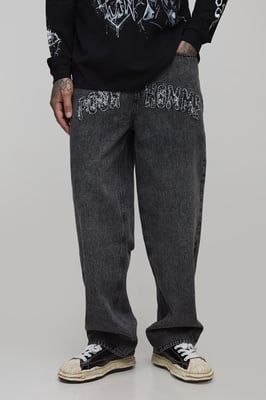 Tall Acid Wash Applique Relaxed Fit Jeans
