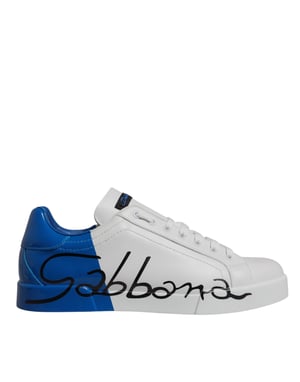 Dolce & Gabbana Witte Blauwe Leren Logo Lage Sneakers Schoenen