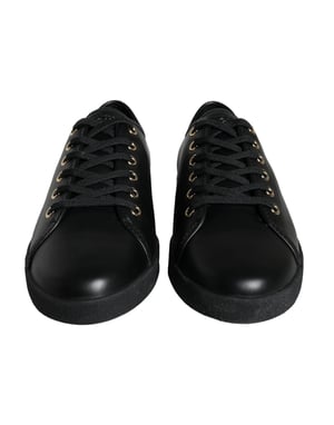 Dolce & Gabbana Zwart Gouden Leren Klassieke Sneakerschoenen