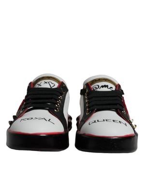 Dolce & Gabbana Witte Rode Kristallen Leren Portofino Sneakers Schoenen