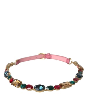 Dolce & Gabbana Roze Leren Crystal Ketting Versierde Ceintuur