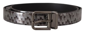 Dolce & Gabbana Grijze Haringbone Leren Grijze 3D Metaal Gesp Riem