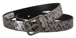 Dolce & Gabbana Grijze Haringbone Leren Grijze 3D Metaal Gesp Riem