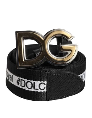 Dolce & Gabbana Svart Bomull Metall DG Logotyp Guld Spänne Bälte