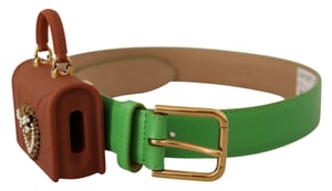 Dolce & Gabbana Groene Leren Devotie Hart Micro Tas Hoofdtelefoon Riem