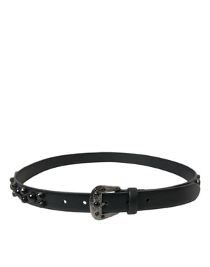Dolce & Gabbana Zwart Versierd Leren Gegraveerde Boucle Tailleband