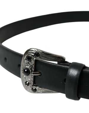 Dolce & Gabbana Zwart Versierd Leren Gegraveerde Boucle Tailleband
