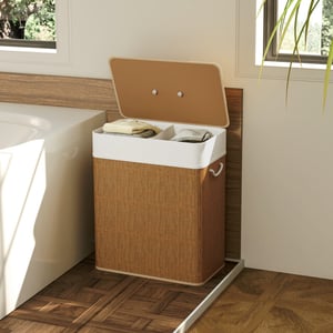 4goodz Wasmand bamboe met deksel 2 vakken 100 liter -