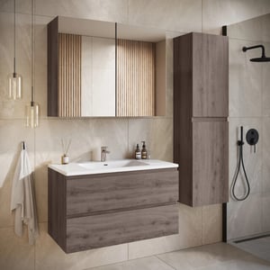 Badplaats Badkamermeubel set angela 80cm bruin badmeubel met wastafel