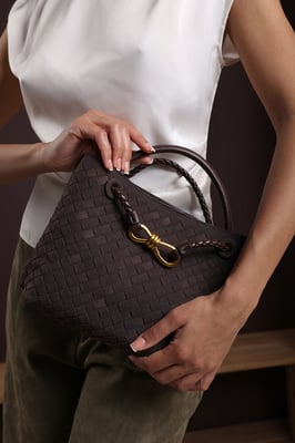 Wheres That From Womens 'Luna' Woven Leather Tote Bag With Gold Detail