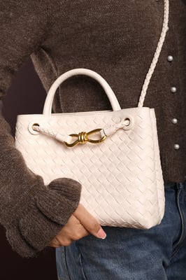 Wheres That From Womens 'Luna' Woven Leather Tote Bag With Gold Detail