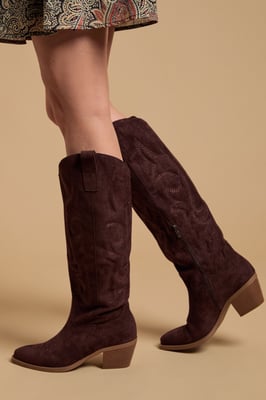 Jess Faux Suede Embroidered Western Knee Boots