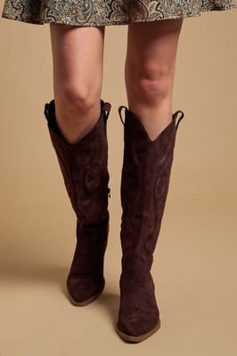 Jess Faux Suede Embroidered Western Knee Boots