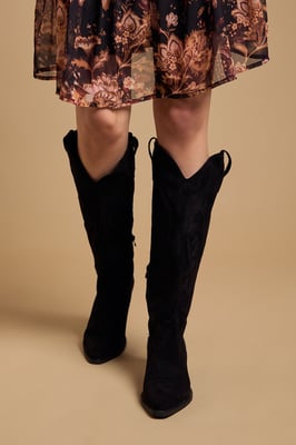Jess Faux Suede Embroidered Western Knee Boots
