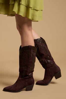 Jessie Faux Suede & Leather Western Cowboy Calf Boots
