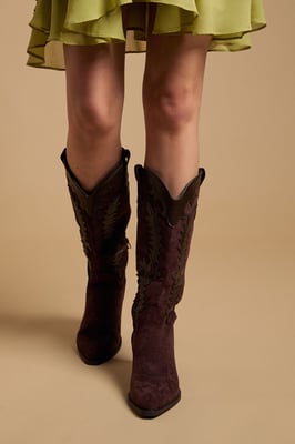 Jessie Faux Suede & Leather Western Cowboy Calf Boots