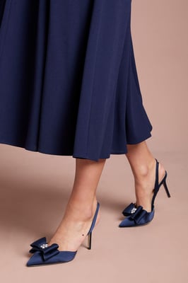 Collette Satin Embellished Bow Detail High Heel Slingback Court Shoes
