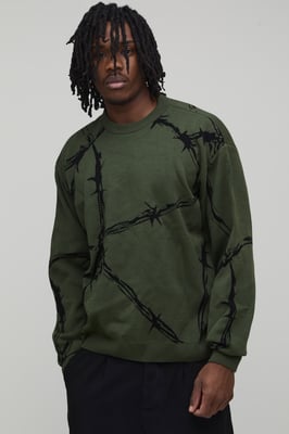 Tall Oversized Boxy Barbed Wire Jacquard Knitted Jumper