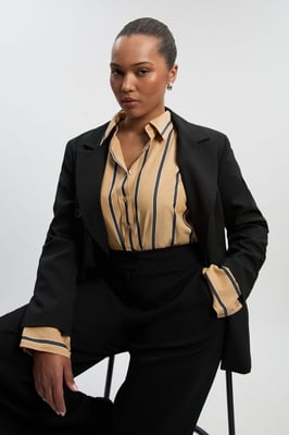 Plus Size Stripe Cotton Oversize Tailored Essential Shirt