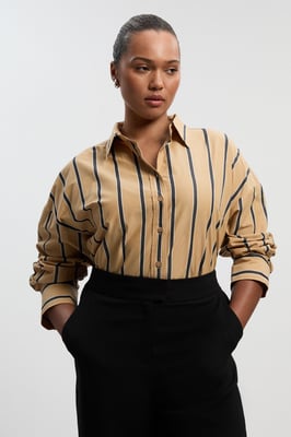 Plus Size Stripe Cotton Oversize Tailored Essential Shirt