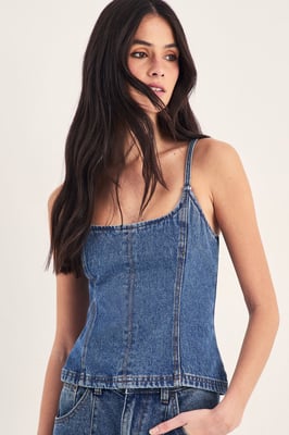 Longline Denim Fitted Cami Top