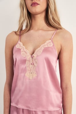 Satin Lace Detail Cami And Shorts Pajama Set