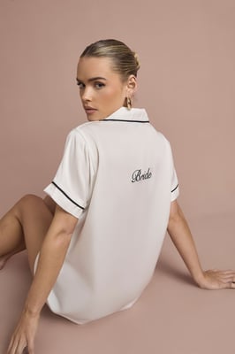 Bridal 'Bride' Satin Embroidered Short Sleeve Shirt & Short Pyjama Set