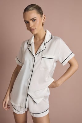 Bridal 'Bride' Satin Embroidered Short Sleeve Shirt & Short Pyjama Set