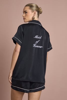 Bridal 'Maid Of Honor' Satin Embroidered Short Sleeve Shirt & Shorts Pyjama Set