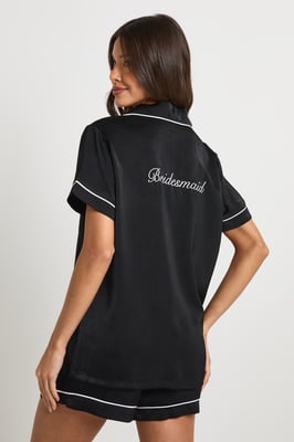 Bridal 'Bridesmaid' Satin Embroidered Short Sleeve Shirt & Short Pyjama Set