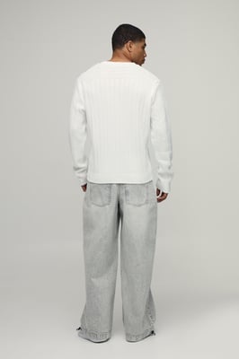 Regular Fit Ribbed V Neck Knitted Jumper