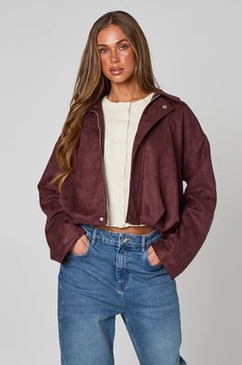 Urban Bliss Plum Suede Collared Bubble Hem Jacket