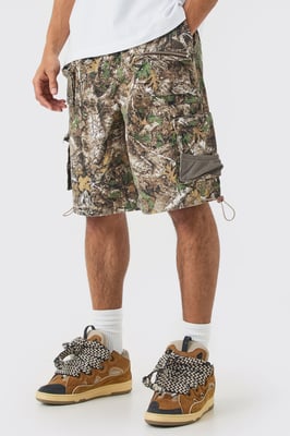 Forest Camo Elasticated Waist Parachute Cargo Shorts