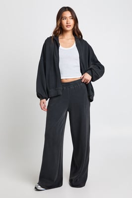 Washed Oversized Zip Through Hoodie Tracksuit