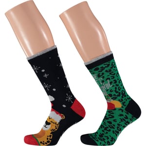 Apollo 2-pack foute dames kerstsokken panter