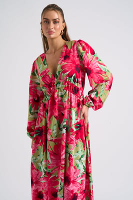 Large Floral Ruched Smock Dress