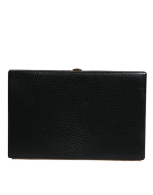 Zwarte Leren Gouden Frame Clutch Avondfeest Handtas