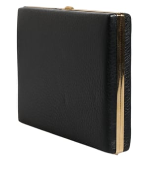 Zwarte Leren Gouden Frame Clutch Avondfeest Handtas