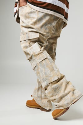 Forest Camo Multi Cargo Slim Flared Jeans