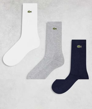 Lacoste pack of 3 sports socks in black grey white