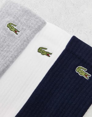 Lacoste pack of 3 sports socks in black grey white