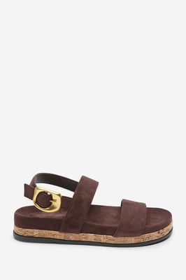 Where's That From Women Banyan Double Strap Flatform Dark Brown Suede Sandal