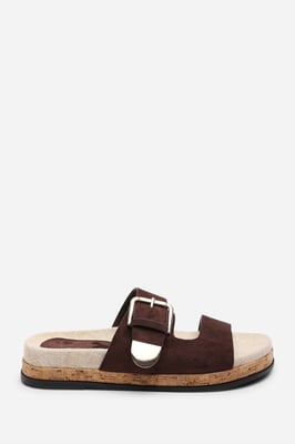 Where's That From Women Avenue Buckle Footbed Dark Brown Suede Sandal