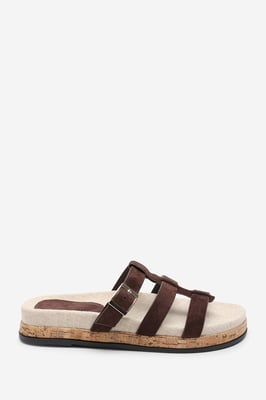 Where's That From Women Bambi Multi Strap Footbed Dark Brown Suede Sandal