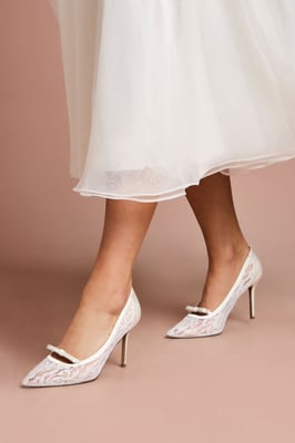 Bridal Alexis Lace Bow Detail Slingback High Heel Stiletto Court Shoes