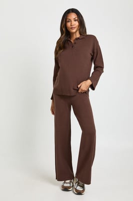 Maternity Collared Button Down Jumper And Straight Leg Trouser Co-Ord