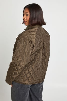 Plus Quilted Contrast Collar Casual Jacket