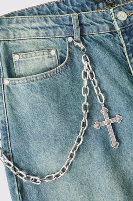 Cross Skull Jean Chain In Silver